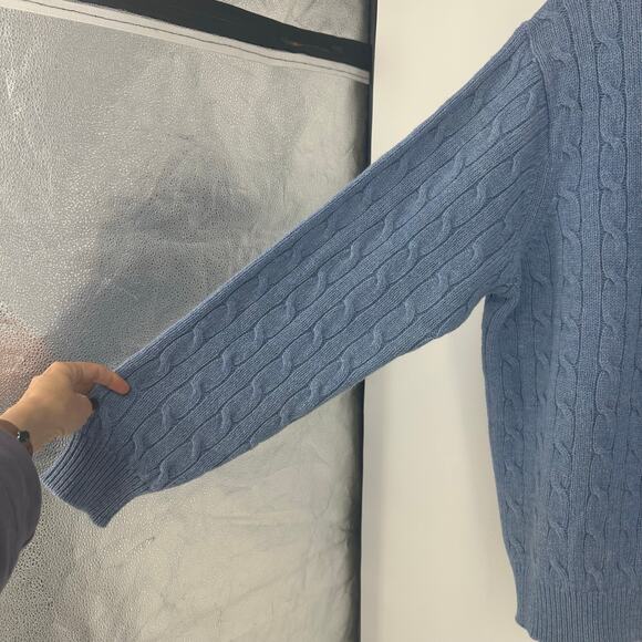 Vineyard Vines Mens L Crew Neck Wool Sweater Cable Knit Blue Preppy Academia - Picture 5 of 9